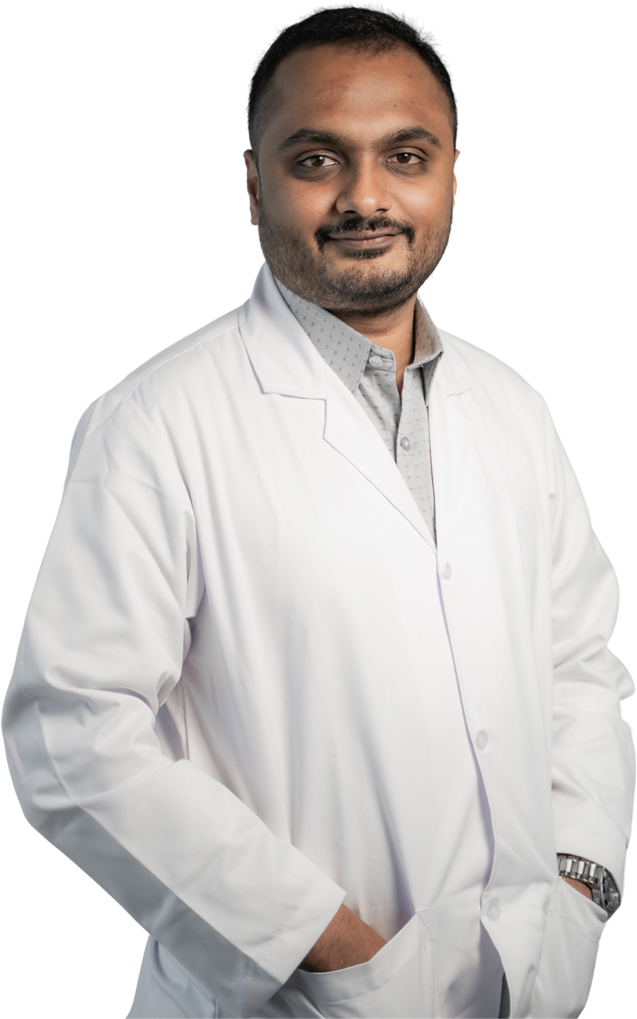 Dr. Vivek in a white doctor's coat